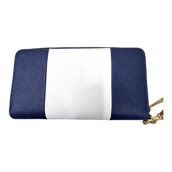 Michael Kors Navy Blue White Stripe Jet Set Leather Wallet Wristlet Compact EUC - Picture 7 of 10